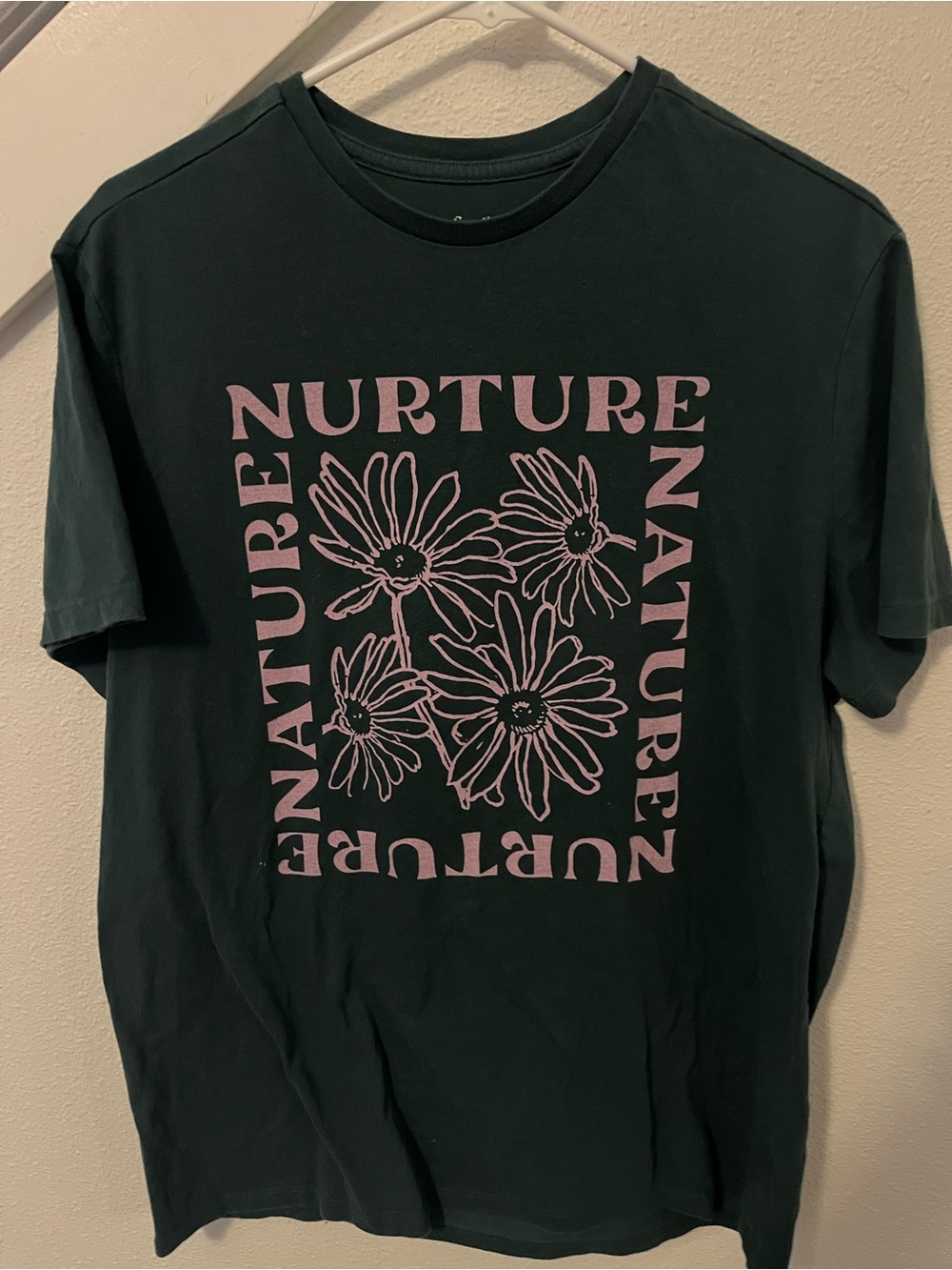 Goodfellow & Co Forest Green Tee with Pink Floral Graphic